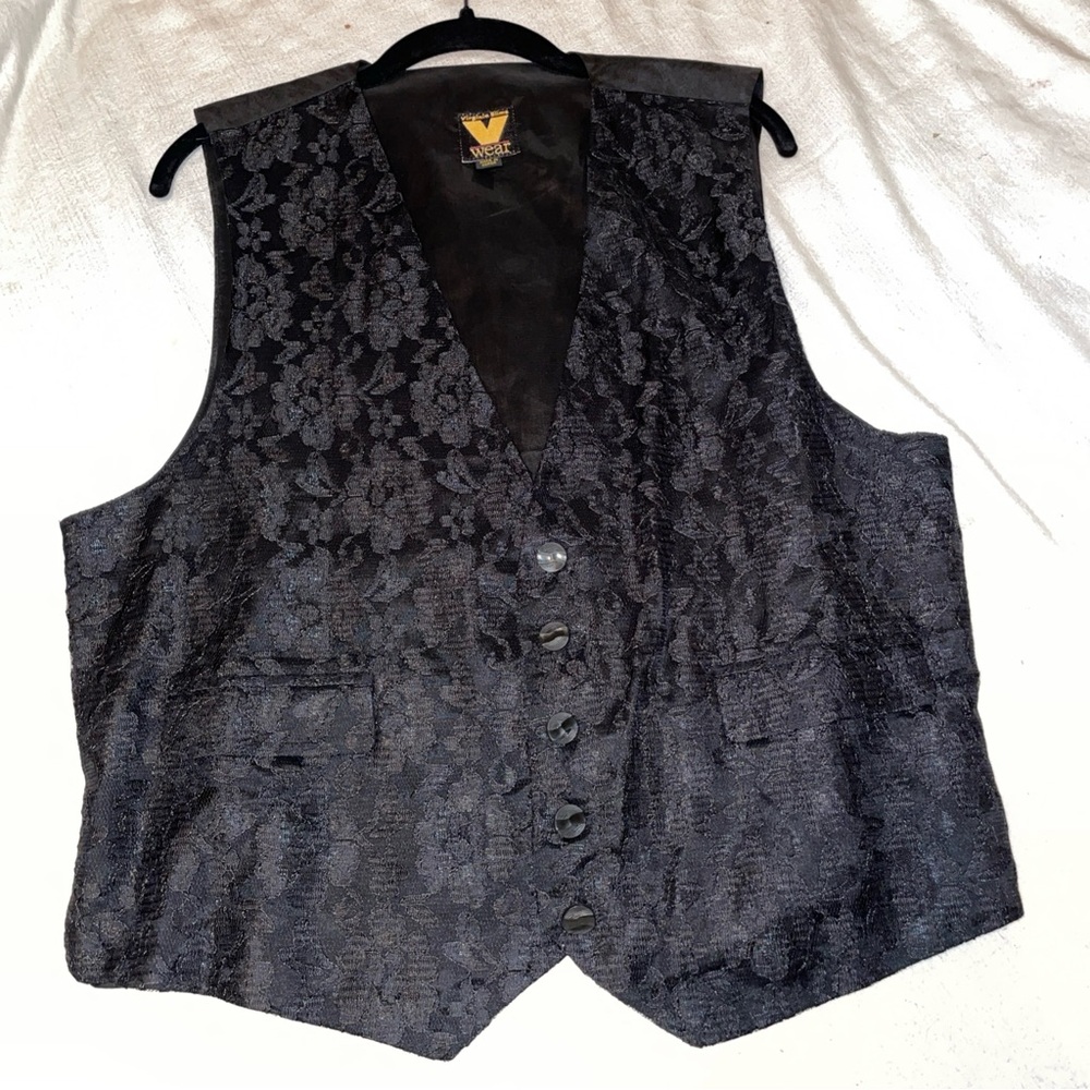 VINTAGE Virginia Slim Black Floral Brocade Vest one size fits all